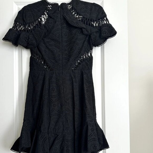 NWT ZIMMERMANN Black Helm Circles Eyelet Short Flutter Sleeve Mini Dress Size S - Picture 5 of 8
